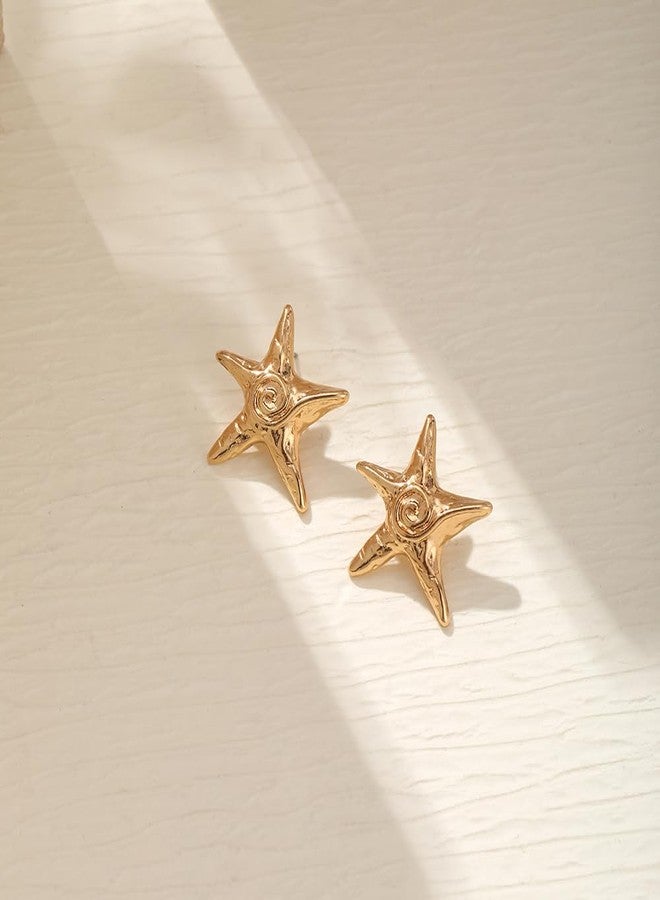 Thalireth 2Pcs Starfish Earrings Necklace For Women Gold Star Swirl Pendant Necklace Summer Beach Beachy Stainless Steel Non Tarnish Waterproof Jewelry Set - Image 5